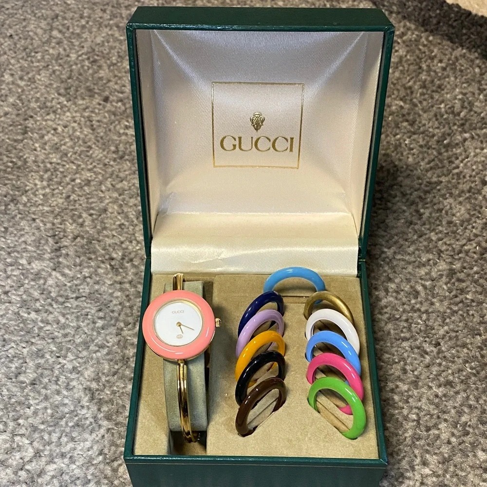 Gucci Women's Pink and Gold Watch with Colorful Bezels - Picture 2 of 8